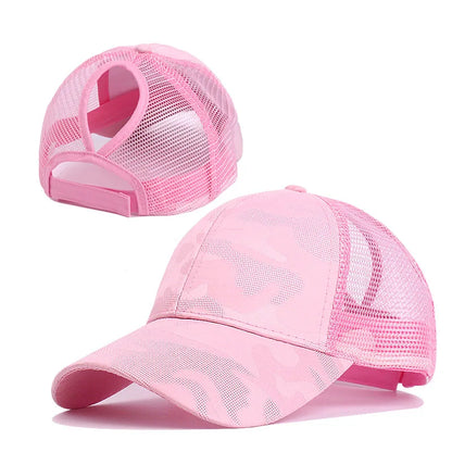 Women's Camouflage Ponytail Baseball Cap  Breathable Mesh Back  Adjustable Snapback  High Ponytail Outdoor Sports Trucker Hat