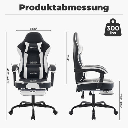 WOTSTA Gaming-Stuhl mit Fußstütze, ergonomischer Gamer-Stuhl mit Lendenkissen, Kopfstütze und höhenverstellbarem Computerstuhl