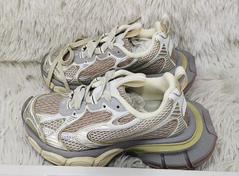 Pantofi sport pentru bărbați Street Style cu talpă groasă, culori mixte noi, cu șireturi, încălțăminte casual pentru cupluri, confortabilă și respirabilă, pentru alergare și mers pe jos