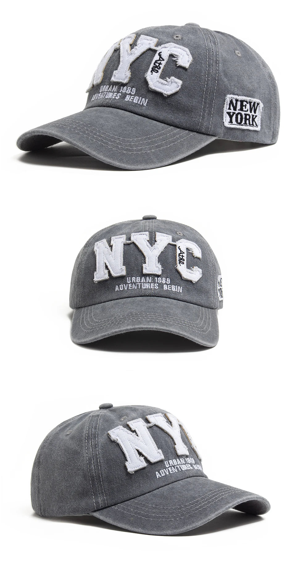 New Vintage Big Letter NYC Baseball Cap Men Cotton Washed Spring Autumn Visor Soft Snapback Fashion Hat For Women
