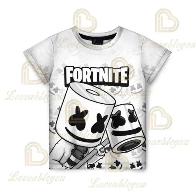 Fortnite-aiheinen uusi kesäinen lasten T-paita, 3D-painettu, pojille ja tytöille, katumuotia, aikuisten ja lasten vaatteet, hauska T-paita, pyöreäkauluksinen paita