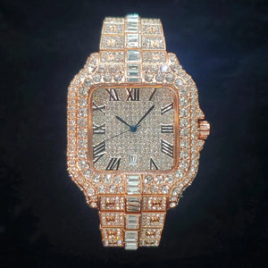 Luxury Diamond Watch for Men Hip Hop Style Bling Bling Iced Out Wristwatch Fashion Square Stainless Steel Waterproof Clock 2024