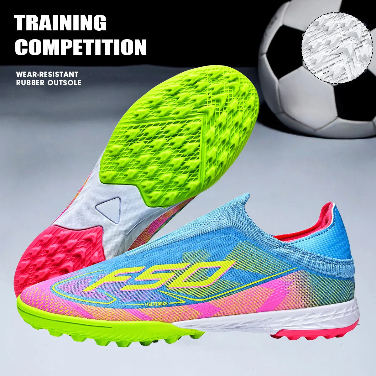 Professional TF Soccer Boots Unisex Youth Adult PU Fabric Upper Rubber Sole Non-slip Training Cleats
