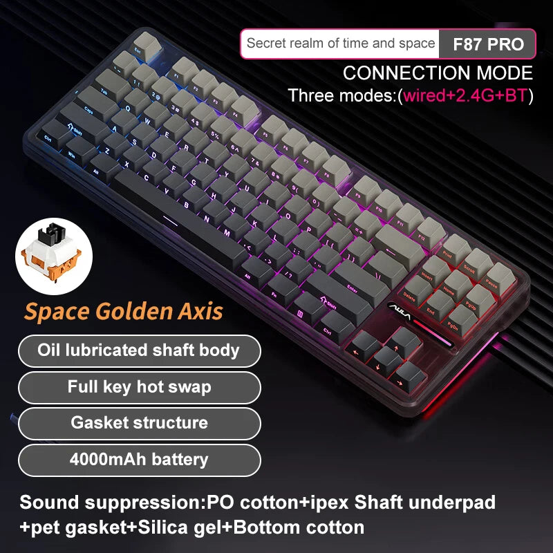 AULA F87 Pro Mechanical Keyboard 2.4g/Usb/Bluetooth Tri Mode Wireless 87 Key 5 Layer Silencing Filling Suitable For Gam Original