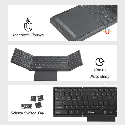 Tastiera pieghevole full-size retroilluminata Jomaa Bluetooth+USB wireless con touchpad e tastierino numerico per laptop Windows