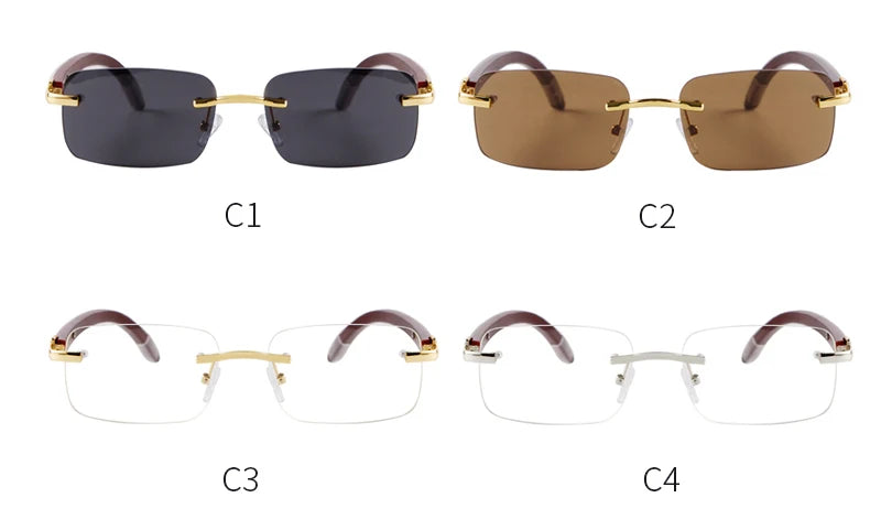 Classic Stylish Rectangle Rimless Sunglasses Women Men Brand Design Luxury Vintage Sun Glasses Frameless Wood Leg Frame Eyewear