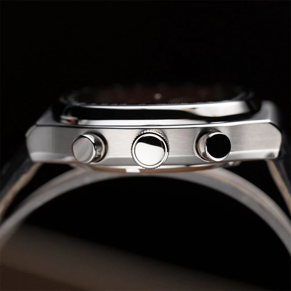 Proxima PX1734 Retro Quartz Chronograph Men Watches Sapphire Glass Enamel Dial Stainless Steel Fashion Dress Wristwatch
