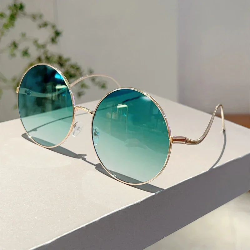KAMMPT Oversized Round Sunglasses Women 2024 New Fashion Vintage Gradient Shades Retro Trendy Luxury Stylish Design Sun Glasses