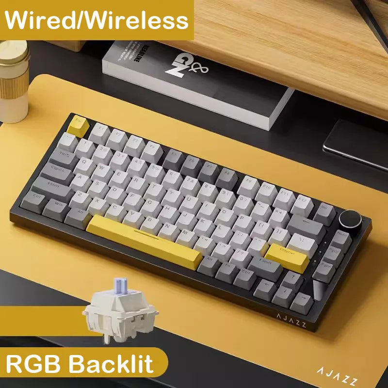 AJAZZ AK820 Tastiera meccanica layout compatto 70%/illuminazione RGB/switch hot-swappable, con connessione cablata, wireless e Bluetooth