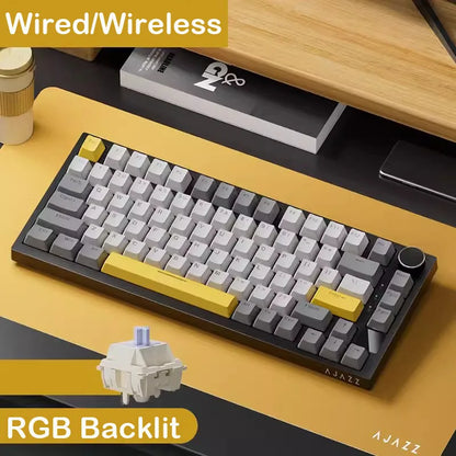 AJAZZ AK820 Tastiera meccanica layout compatto 70%/illuminazione RGB/switch hot-swappable, con connessione cablata, wireless e Bluetooth
