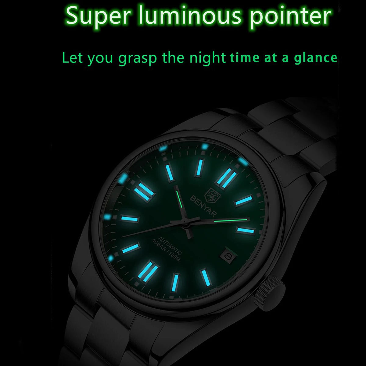 BENYAR New BY-5185M Luxury Automatic Watch 10Bar Waterproof Stainless Steel Men's Mechanical Watch Men's Sports Watch