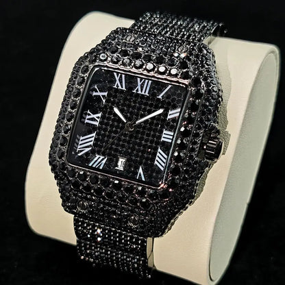 Hot UNIGUET Men's Square Watch Luxury Hip Hop Diamond Jewelry Waterproof Stainless Steel Quartz Wristwatch Fashion Man Accessory
