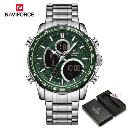 Pánské sportovní hodinky NAVIFORCE – originální luxusní náramkové hodinky z nerezové oceli, vodotěsný vojenský model s dvojitým displejem
