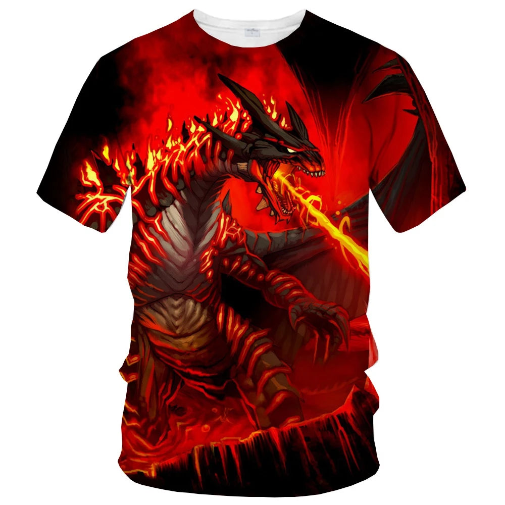 Sommermodetrend: kreatives, lässiges, weiches und bequemes Kurzarm-T-Shirt mit 3D-Druck und Drachenmuster