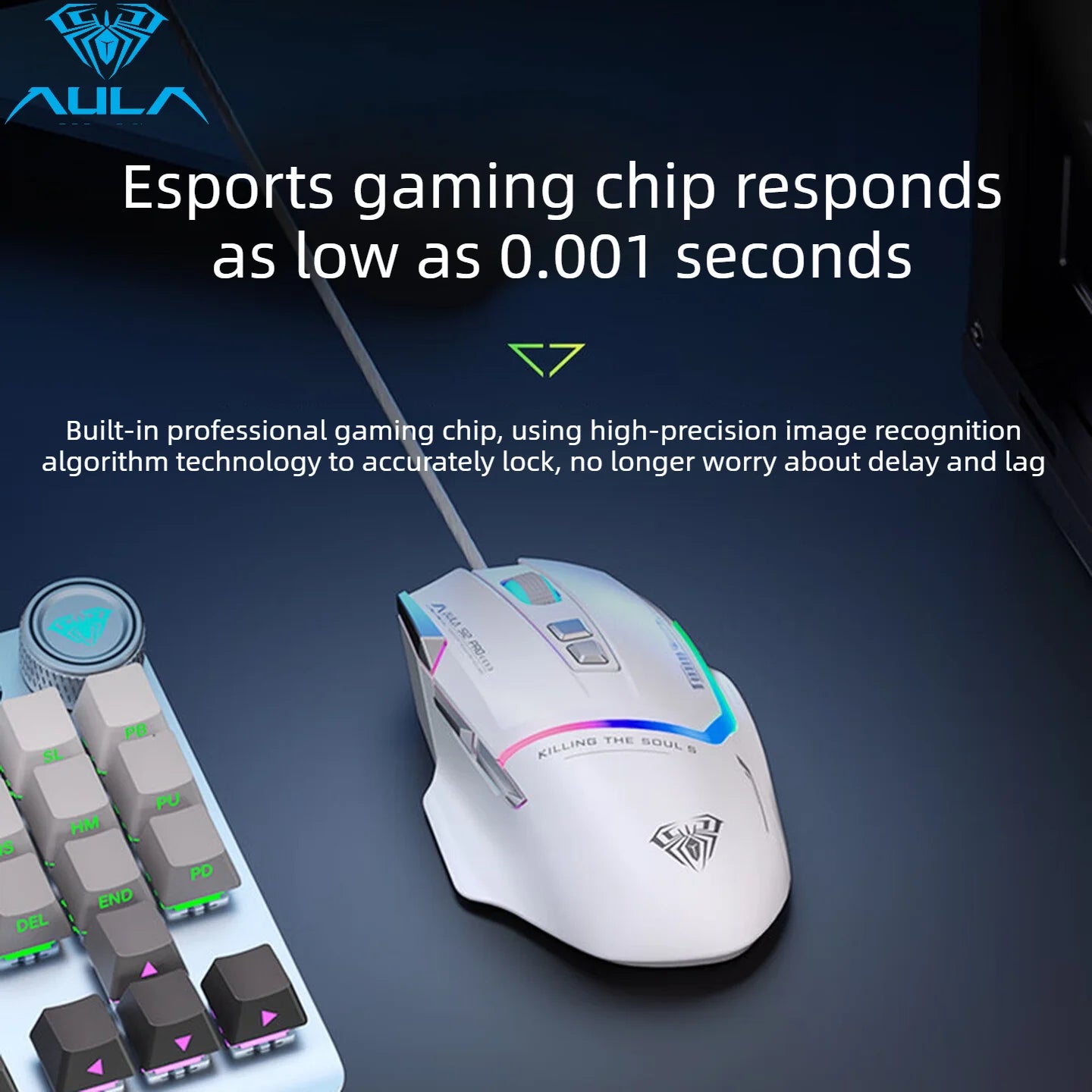 Akční nabídka AULA S12 Pro drátová herní myš 12800 DPI s RGB podsvícením, 8 programovatelnými tlačítky a ergonomickým designem pro PC a notebooky