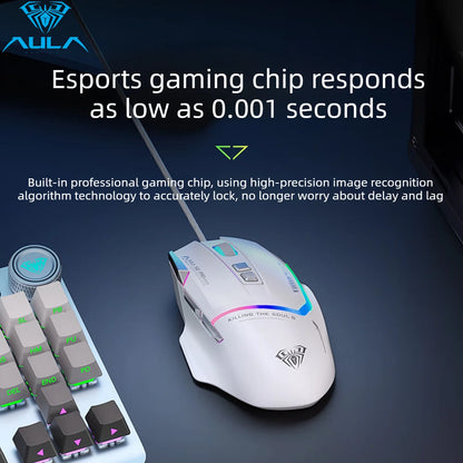 Akční nabídka AULA S12 Pro drátová herní myš 12800 DPI s RGB podsvícením, 8 programovatelnými tlačítky a ergonomickým designem pro PC a notebooky