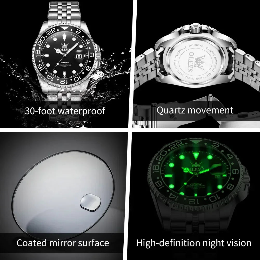 OLEVS 5657 New Mens Watch Original Stainless Steel Date Quartz Watch 30 M Waterproof Luminous Sports Man For Watches Gifts Reloj