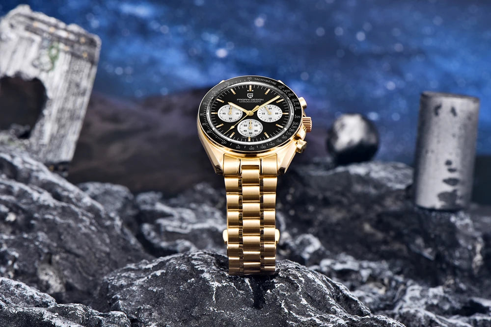 montre PAGANI DESIGN Moon – Chronographe à quartz de luxe pour homme, style sportif, verre saphir avec traitement antireflet, affichage luminescent