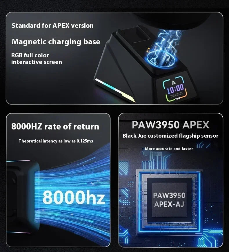 AJAZZ AJ159 APEX Maus Tri-Mode Wireless 8K PAW3950 Sensor Low Latency Gaming-Maus mit Ladestation, anpassbar, leicht, für PC-Gamer
