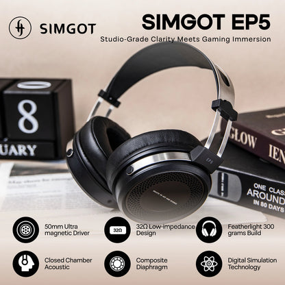 SIMGOT EP5 kabelgebundene Hochleistungs-Kopfhörer mit dynamischem 50mm-Treiber – HiFi-Gaming-Headset, niedrige Impedanz, hohe Empfindlichkeit, 7.1 Surround Sound
