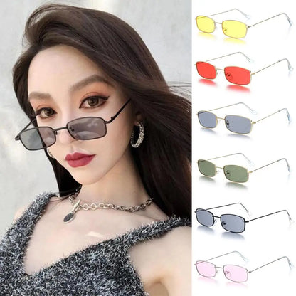 Small Rectangle Sunglasses Women Metal Square Vintage Sun Glasses Brand Designer Men Retro 90s Trendy Gradient Eyewear Shades