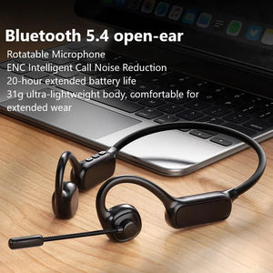 Auscultadores Bluetooth de ouvido aberto com microfone de haste com redução de ruído, auscultadores sem fios para escritório destinados a centros de atendimento, camionistas, trabalho remoto e chamadas de negócios