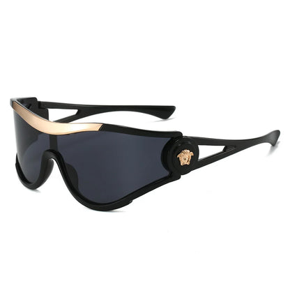 Oversized One-Piece Windproof Mask Sunglasses Women 2026 Luxury Fashion Vintage Steampunk Polygon Shield Wrap Around Sun Glasses