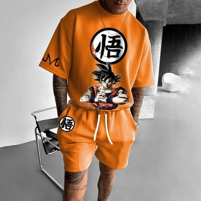 2026 Cartoon Dragon Ball T-shirt Children's Top T-shirt Shorts Two-piece Set Summer Boy T-shirt + Shorts Beach Pants