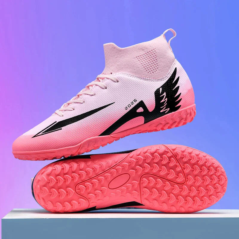 Nouvelles chaussures de football pour hommes, chaussures de soccer de haute qualité, chaussures de futsal, chaussures de sport antidérapantes à cheville haute pour l'extérieur, chaussures de sport ultra-légères antidér
