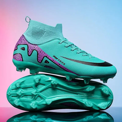 Men High Top Soccer Cleats Anti Slip Wear Resistant Firm Ground Breathable Comfortable Outdoor Grass Field Training Athletic