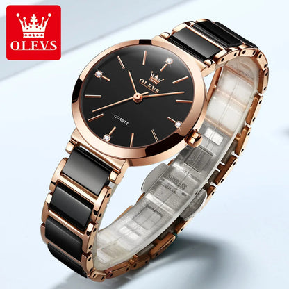 OLEVS Fashion Women Watches Relogio Feminino Luxury Rose Gold Watch Ladies Quartz Wrist Watch Ceramic Strap Clock Reloj Mujer