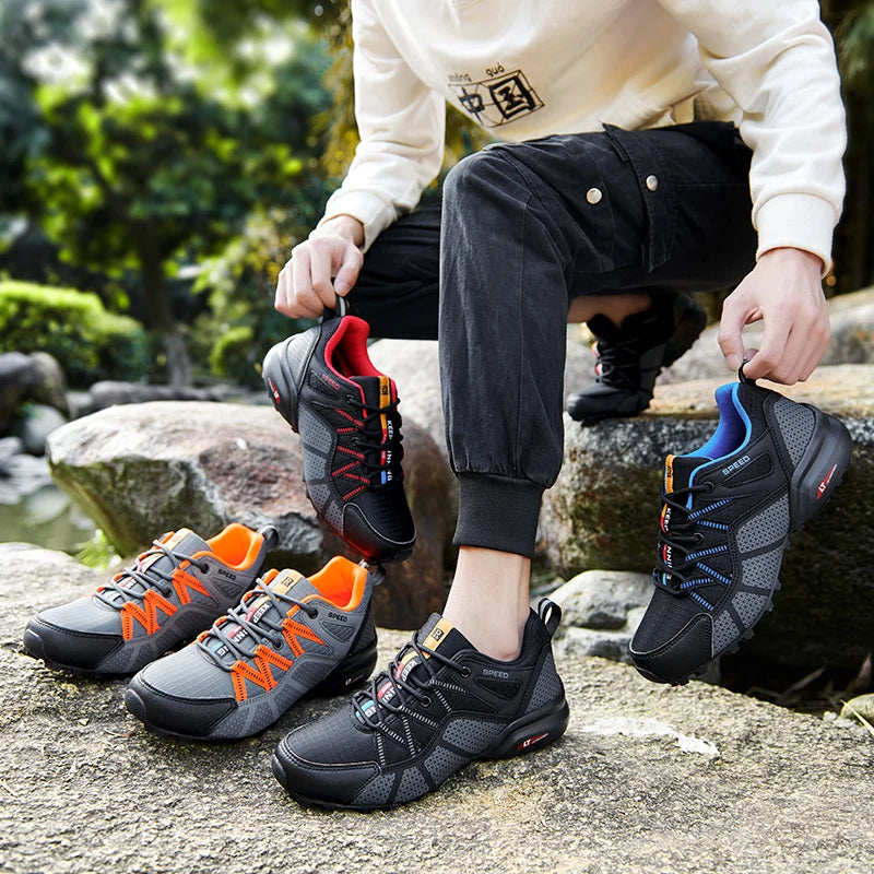 Scarpe da trekking da uomo all-terrain, scarpe sportive outdoor in mesh traspirante, antiscivolo e resistenti all’usura, scarpe da trekking e ciclismo outdoor