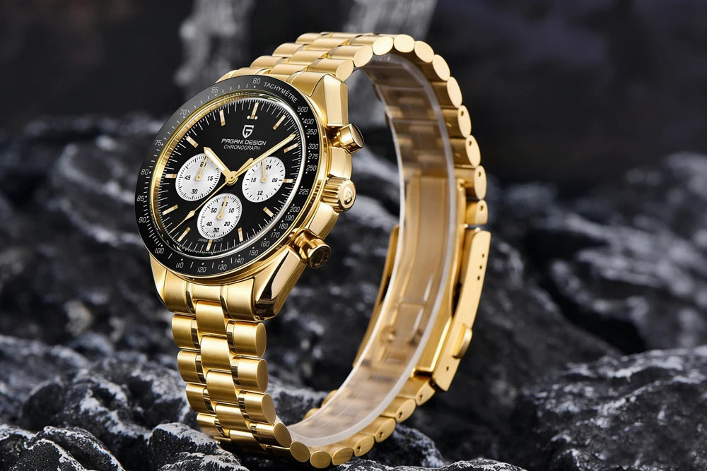 montre PAGANI DESIGN Moon – Chronographe à quartz de luxe pour homme, style sportif, verre saphir avec traitement antireflet, affichage luminescent