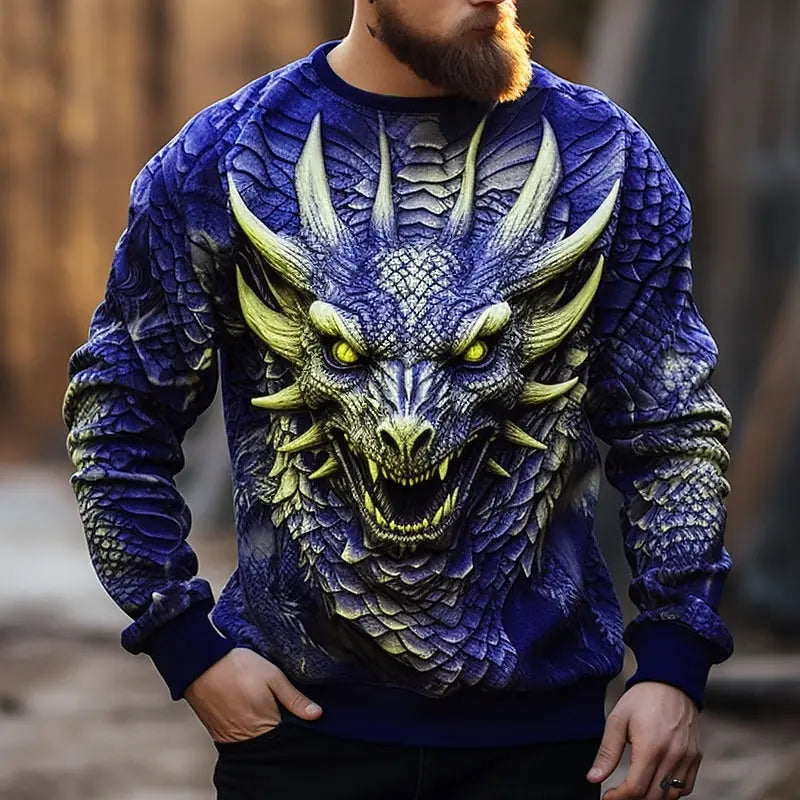 Vyriškas džemperis su gobtuvu ir kiniško drakono raštu, madingas 3D drakono motyvo sportinis džemperis, hiphopo stiliaus oversize puloveris, vyriški drabužiai, Monster Golf