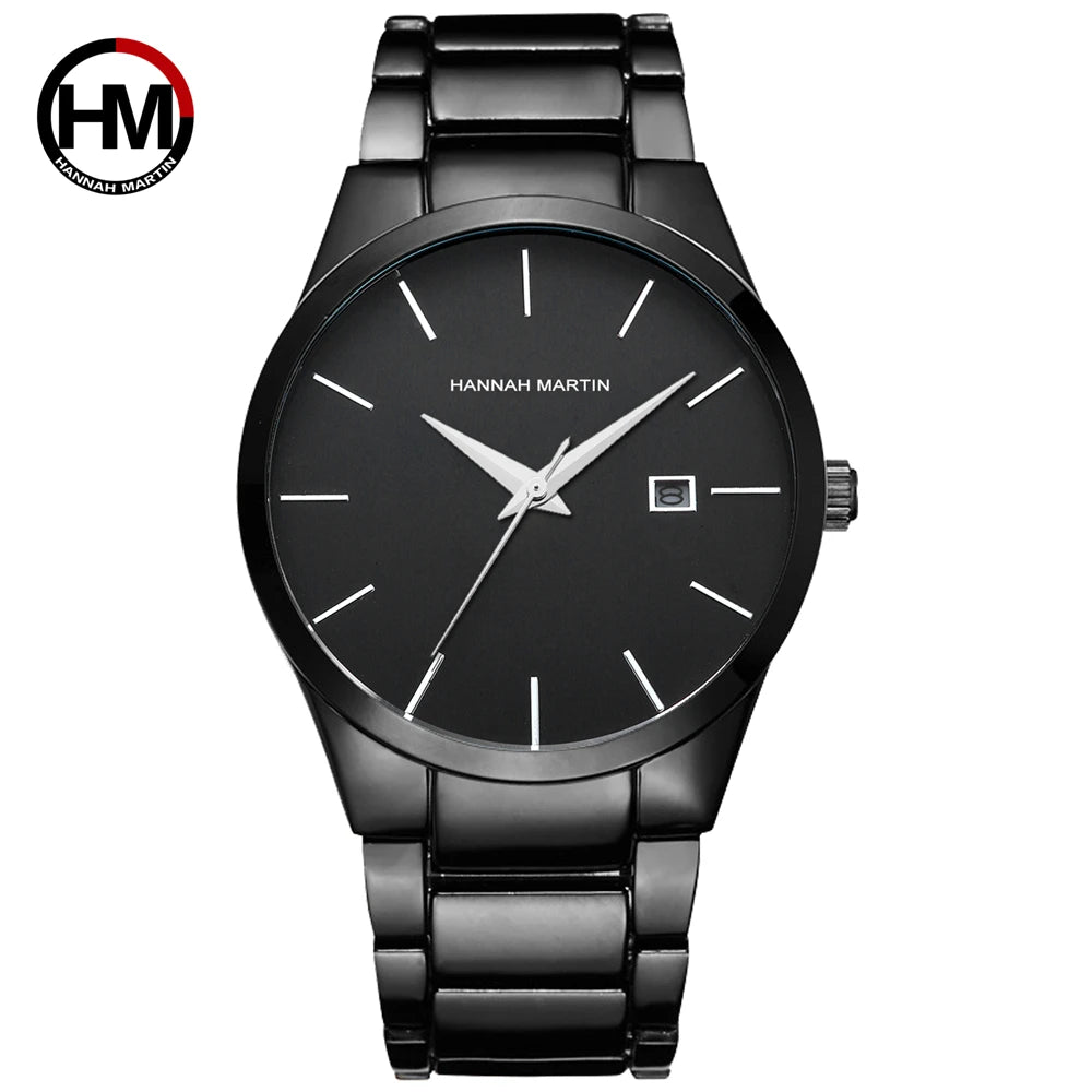 Pánské hodinky Hannah Martin, pouzdro z nerezové oceli, quartzový strojek, ciferník o průměru 41 mm, profesionální styl, s ukazatelem data (imitace)