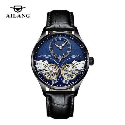 AILANG brandneue modische Double-Tourbillon-Uhr für Herren, Luxus-Edelstahl, wasserdicht, automatisch-mechanische Herrenuhr