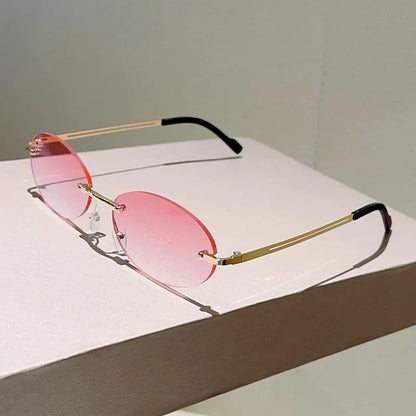 Rimless Oval Sunglasses Women 2026 Luxury Brand Vintage Small Frame Gold Metal Gradient Lens Y2K Punk Streetwear Fashion Eyewear