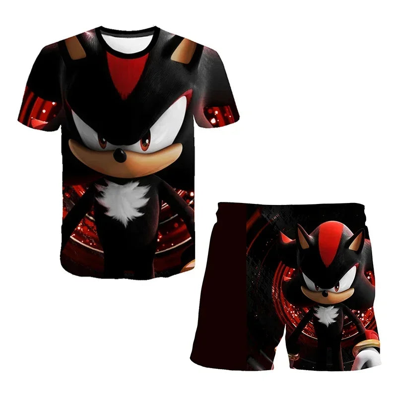 Sonic The Hedgehog Top Fashion 3D Anime Children's T-shirt Set Short Sleeve + Shorts Two-piece Set Girls Boys Cosplay Costume