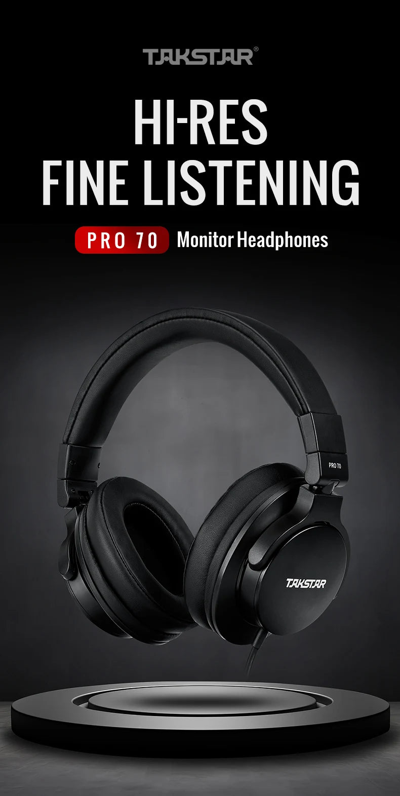 TAKSTAR PRO 70 Professionelle Studio-Monitoring-Kopfhörer – Geschlossenes kabelgebundenes Over-Ear-Headset für Musikproduktion, DJ, Gaming & Recording