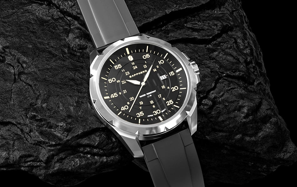 Montre pour homme SAPPHERO – Montre à quartz de luxe, étanche jusqu'à 50 m, équipée d'un mécanisme importé et d'un boîtier en acier inoxydable – Une idée cadeau idéale pour homme.