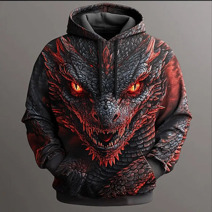 Dragon 3D-hoodies og sweatshirts til mænd – moderigtigt, cool hverdags- og festtøj med lange ærmer, rund hals, til fest, ferie, streetwear, efterår og vinter – træningsdragt og frakke