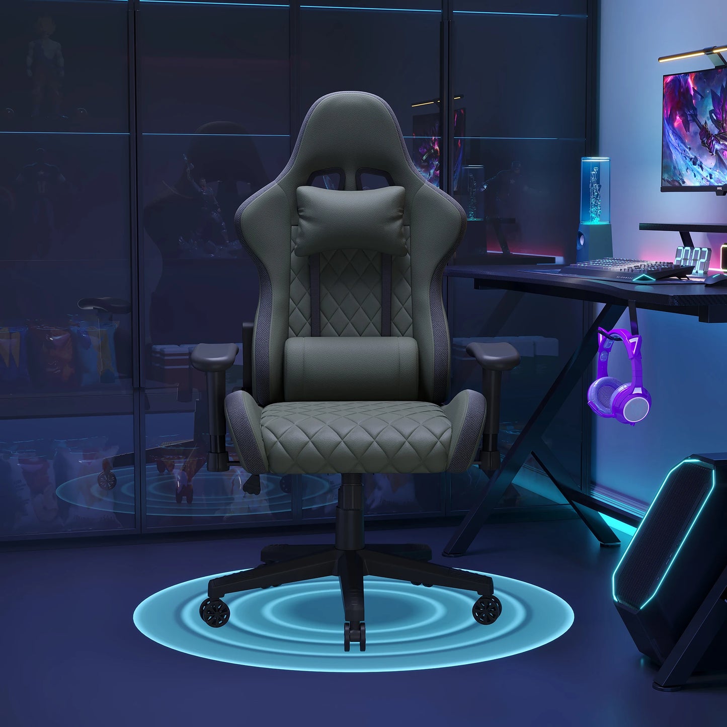 Ergonomic Gaming Chair with LED RGB Lights, Adjustable Gamer Chair with Lumbar Massage Support, Reclining Computer Chair for Teens & Adults
