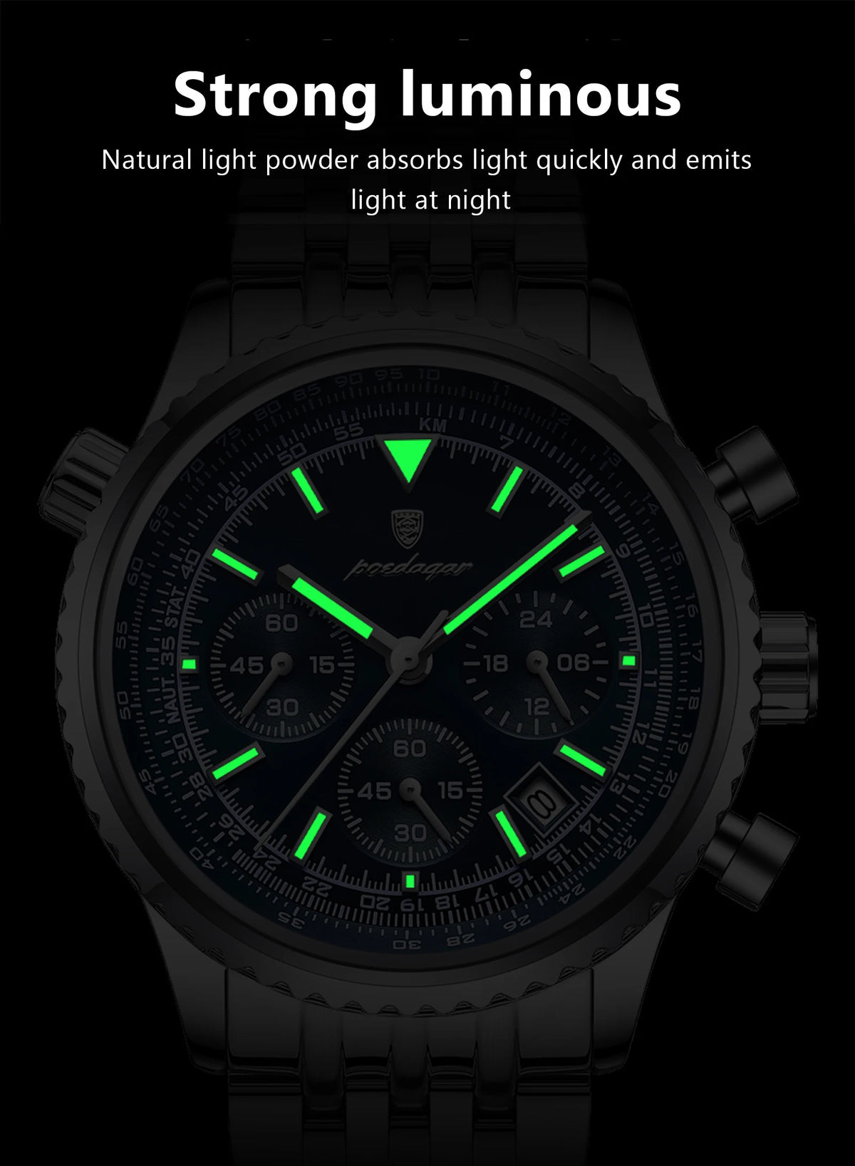 POEDAGAR Fashion Military Men's Watches Waterproof Luminous Date Chronograph Man Watch Stainless Steel Luxury Quartz Male Clock