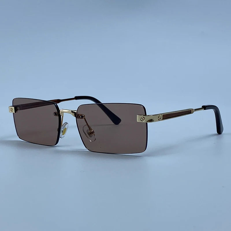 Vintage Rimless Rectangle Sunglasses Men 2026 Luxury Brand Designer Square Metal Frame Sun Glasses Hip Hop Y2K Fashion Eyewear