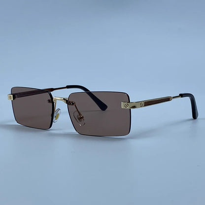 Vintage Rimless Rectangle Sunglasses Men 2026 Luxury Brand Designer Square Metal Frame Sun Glasses Hip Hop Y2K Fashion Eyewear
