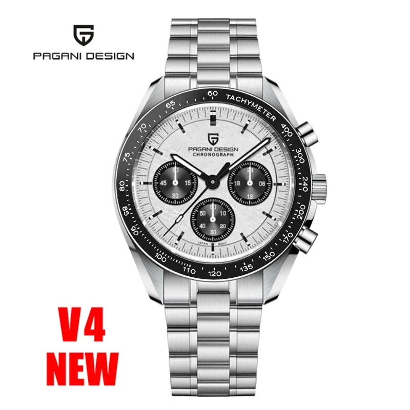 PAGANI DESIGN herenhorloge „New Moon“ – Luxe quartzhorloge, chronograaf, saffierglas met antireflectiebehandeling, keramische lunette, lichtgevende wijzers