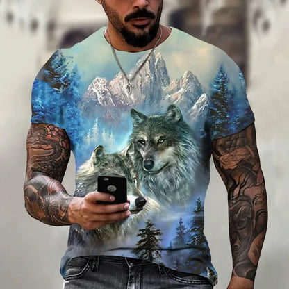 Módne pánske tričko s potlačou „Wolf Roar“, letné ležérne tričko s okrúhlym výstrihom, trendové streetové oblečenie pre mužov, voľné tričká na každodenné nosenie