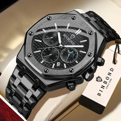 Montre-bracelet à quartz de luxe BINBOND, lumineuse, étanche, chronographe avec date automatique, montre pour homme, montre de sport et d'affaires.