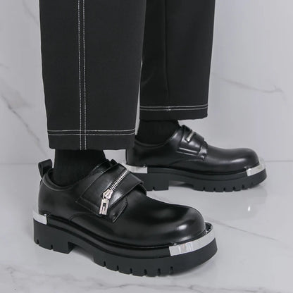 Men's thick soled leather shoes Designer's personalized style Leisure Party Office Outdoor Fashion Street Black white shoes