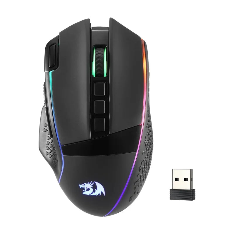 Redragon M991 trådlös gamingmus 26000 DPI, 3 lägen för gamers, 9 makroknappar, RGB-bakbelysning, svart